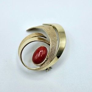West Germany Brooch Andreas Daub 14KT Gold Filled Red Coral Vintage Pin
